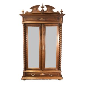 Monumental 19th Century Walnut Wardrobe with Mirrored Doors