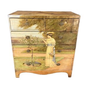 19th Century Georgian Pine Chest with Hand-Painted Garden Scene