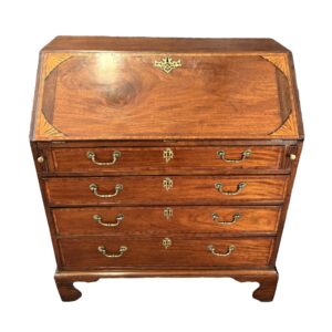 c1800 Mahogany Inlaid Slant Front Desk with Pinwheel Corners