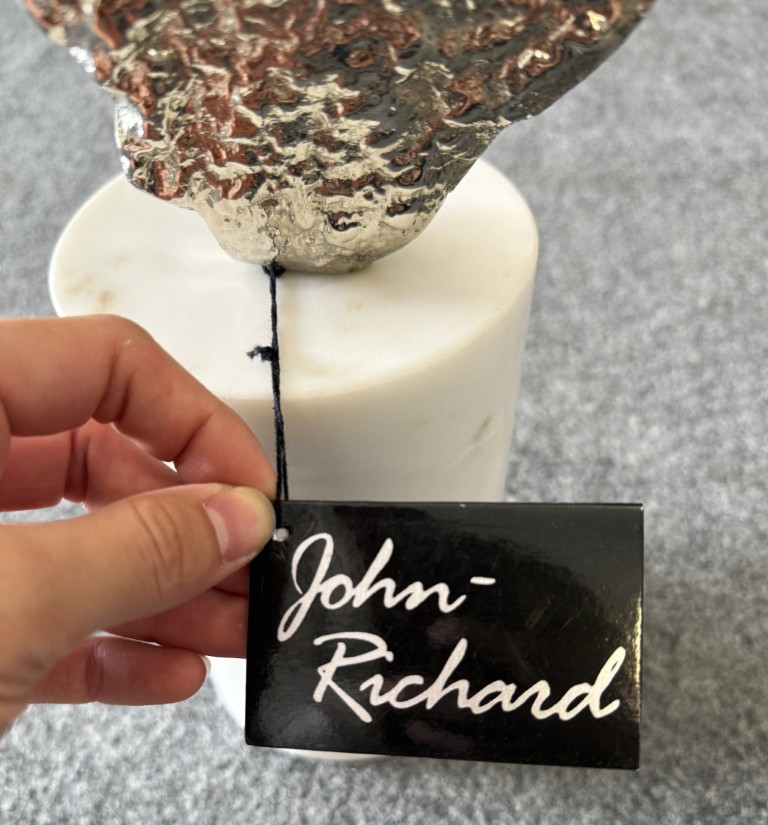25" John-Richard Textured Nickel Sculpture with Marble Base 25" John-Richard Textured Nickel Sculpture with Marble Base