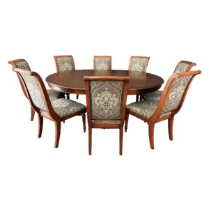 Ethan Allen 9 Piece Cherry Dining Set with Pedestal Table and Upholstered Chairs