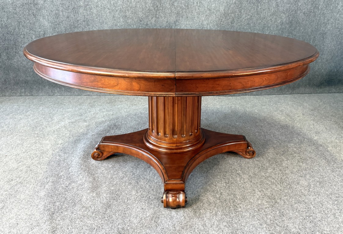 Ethan Allen 9 Piece Cherry Dining Set with Pedestal Table and Upholstered Chairs Ethan Allen 9 Piece Cherry Dining Set with Pedestal Table and Upholstered Chairs