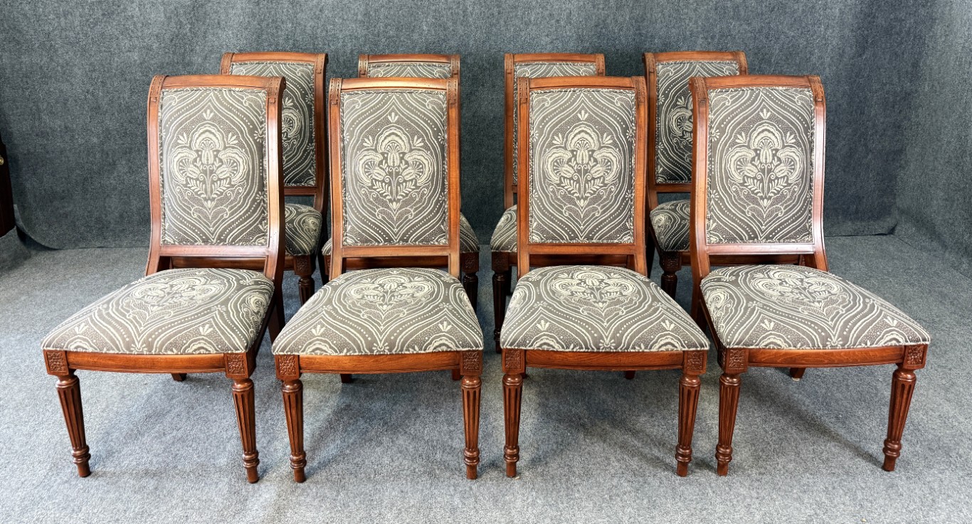 Ethan Allen 9 Piece Cherry Dining Set with Pedestal Table and Upholstered Chairs Ethan Allen 9 Piece Cherry Dining Set with Pedestal Table and Upholstered Chairs