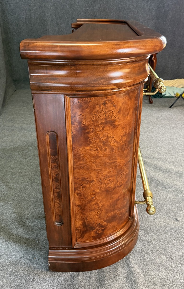 Flamed Mahogany Bar with Pair of Stools Flamed Mahogany Bar with Pair of Stools