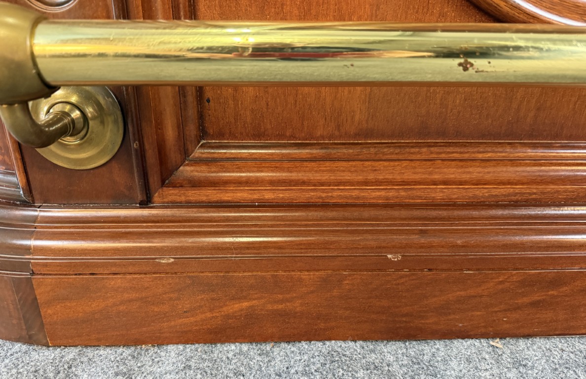 Flamed Mahogany Bar with Pair of Stools Flamed Mahogany Bar with Pair of Stools