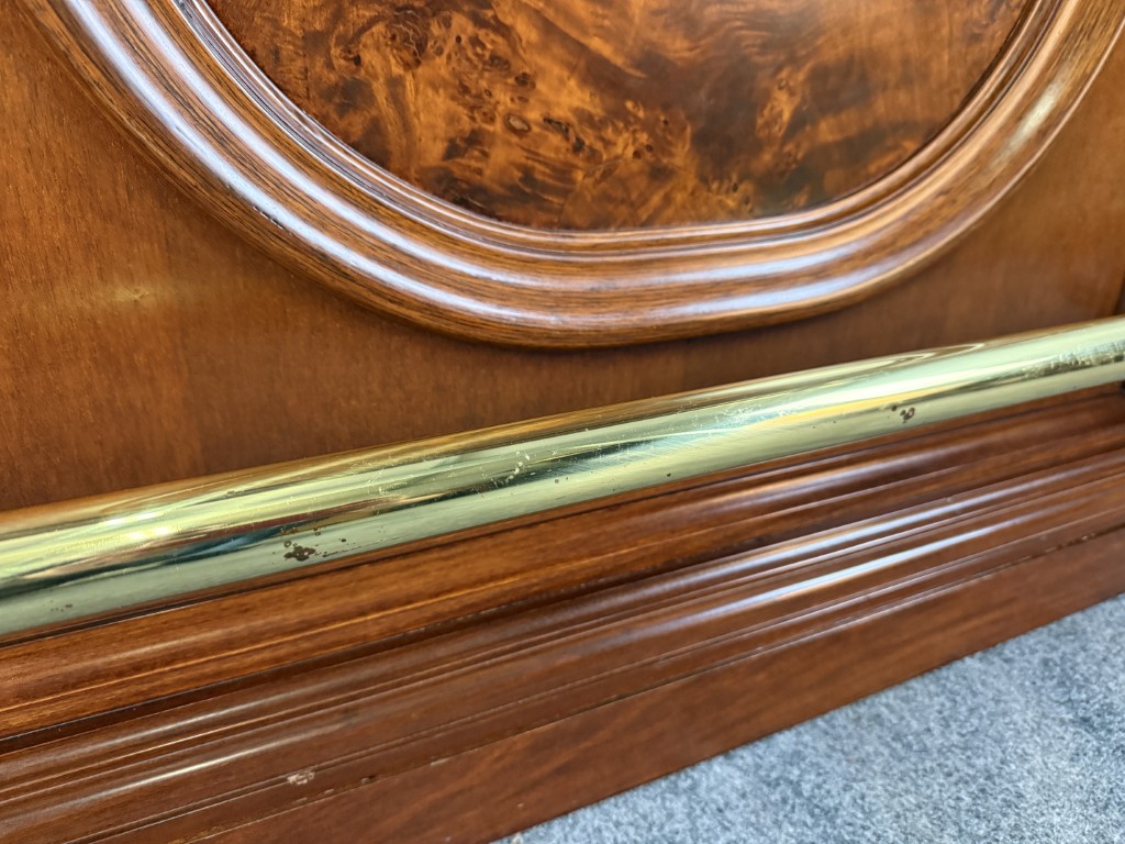 Flamed Mahogany Bar with Pair of Stools Flamed Mahogany Bar with Pair of Stools