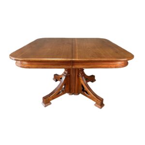 c1885 Square Walnut Pedestal Dining Table with 4 Leaves