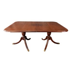 Mahogany Double Pedestal Dining Table with 2 Leaves Attributed to Link Taylor