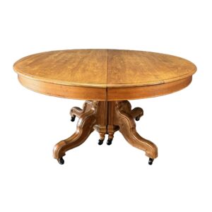 c1890 Solid Cherry Round Pedestal Dining Table with Two Leaves