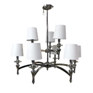 Chrome Chandelier with Linen Shades