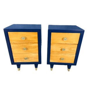 Pair of Maple and Blue Lacquered Nightstands