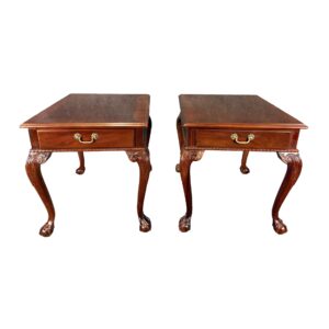 Pair of Ethan Allen 18th Century Mahogany Collection Chippendale Side Tables