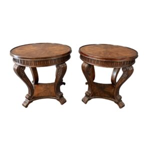 Pair of Round Banded Top Side Tables