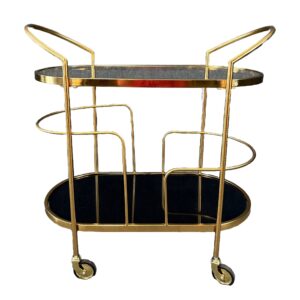 New Gold Bar Cart with Black Glass Base