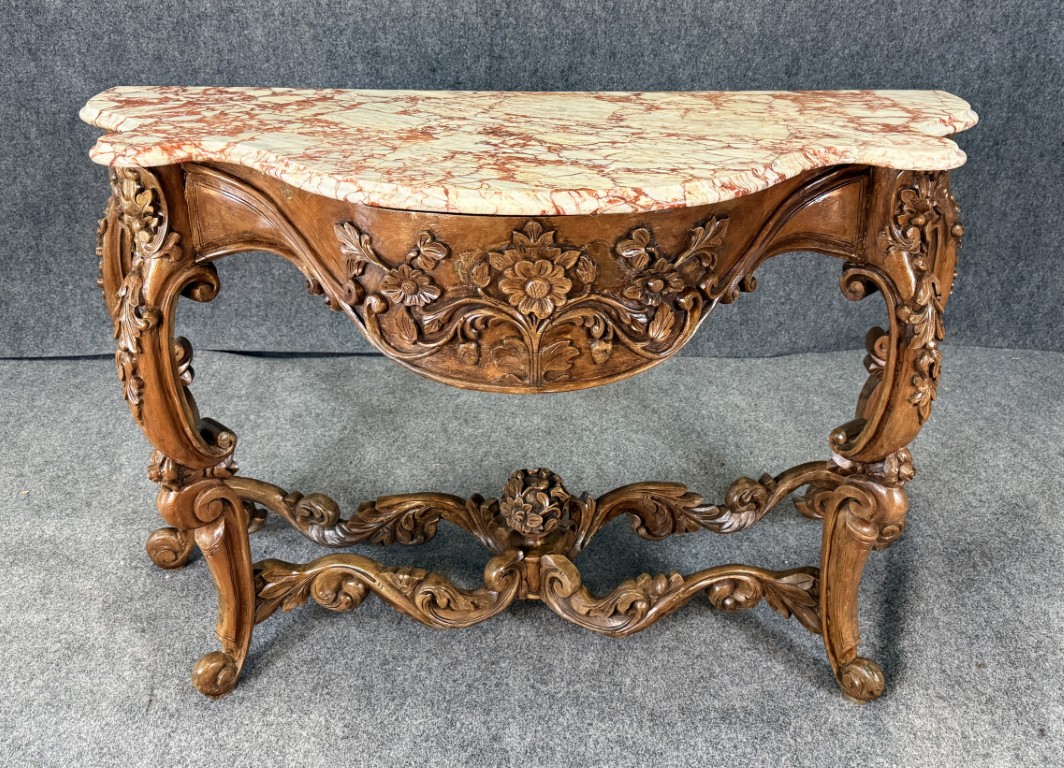 19th Century Carved Rococo Marble Top Console Table 19th Century Carved Rococo Marble Top Console Table