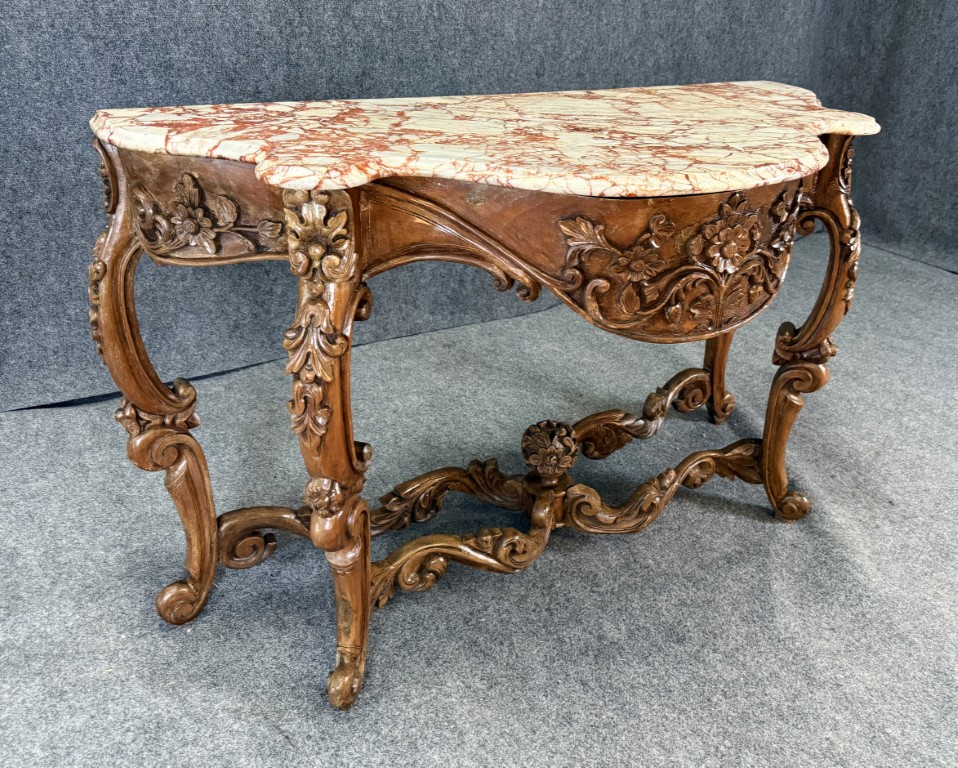 19th Century Carved Rococo Marble Top Console Table 19th Century Carved Rococo Marble Top Console Table