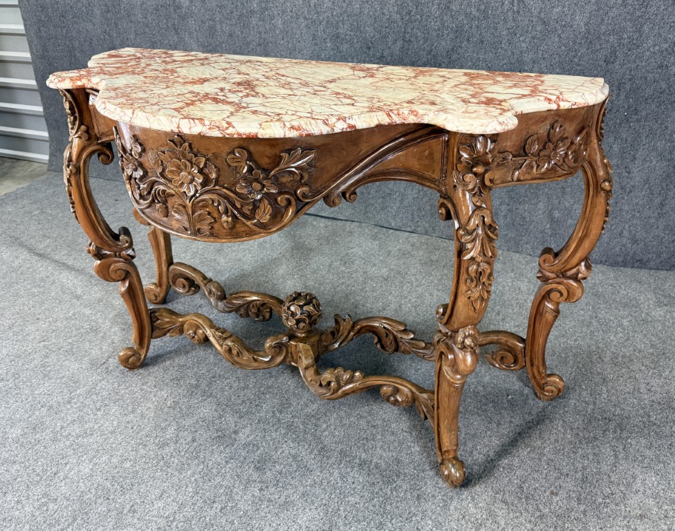 T993 (3) 19th Century Carved Rococo Marble Top Console Table