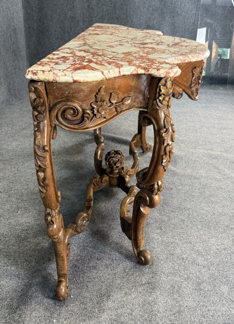 19th Century Carved Rococo Marble Top Console Table 19th Century Carved Rococo Marble Top Console Table