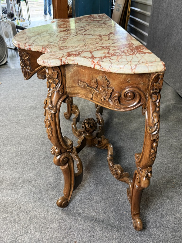 19th Century Carved Rococo Marble Top Console Table 19th Century Carved Rococo Marble Top Console Table