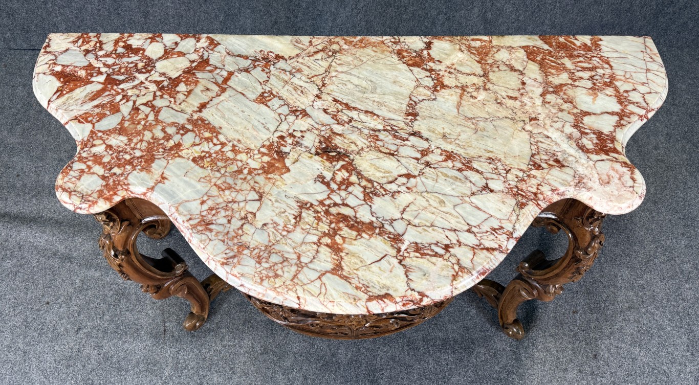 19th Century Carved Rococo Marble Top Console Table 19th Century Carved Rococo Marble Top Console Table