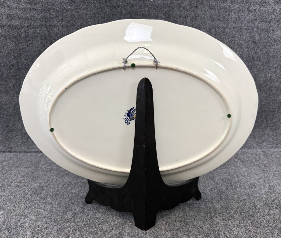 Blue & White Transferware Platter with Temple Scene on Stand Blue & White Transferware Platter with Temple Scene on Stand