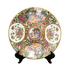Chinese Rose Medallion Porcelain Plate on Stand