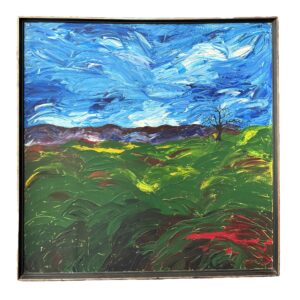 "Hillside with Trees" Mid-Century Abstract Oil on Canvas