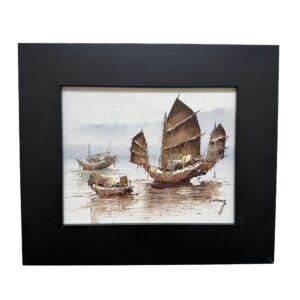 Original Textured Ship Oil on Canvas by P. Wong