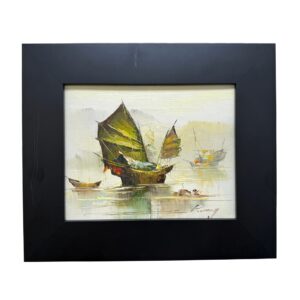 Original Textured Ship Oil on Canvas by P. Wong
