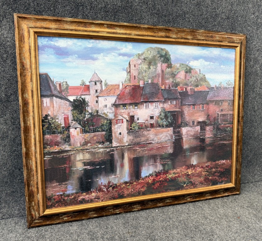 Textured Giclee of Italian Riverside Village by Roger Duvall Textured Giclee of Italian Riverside Village by Roger Duvall