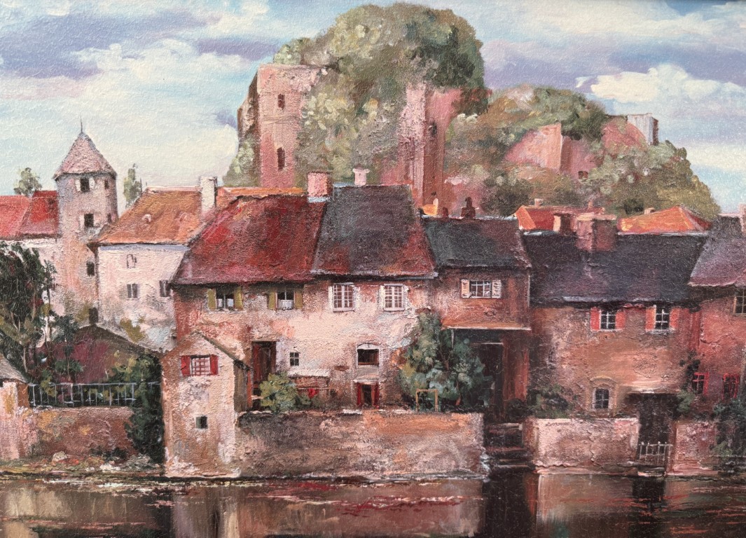 Textured Giclee of Italian Riverside Village by Roger Duvall Textured Giclee of Italian Riverside Village by Roger Duvall