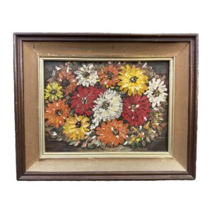 Heavily Textured Oil on Board of Zinnias by Jane Meekins
