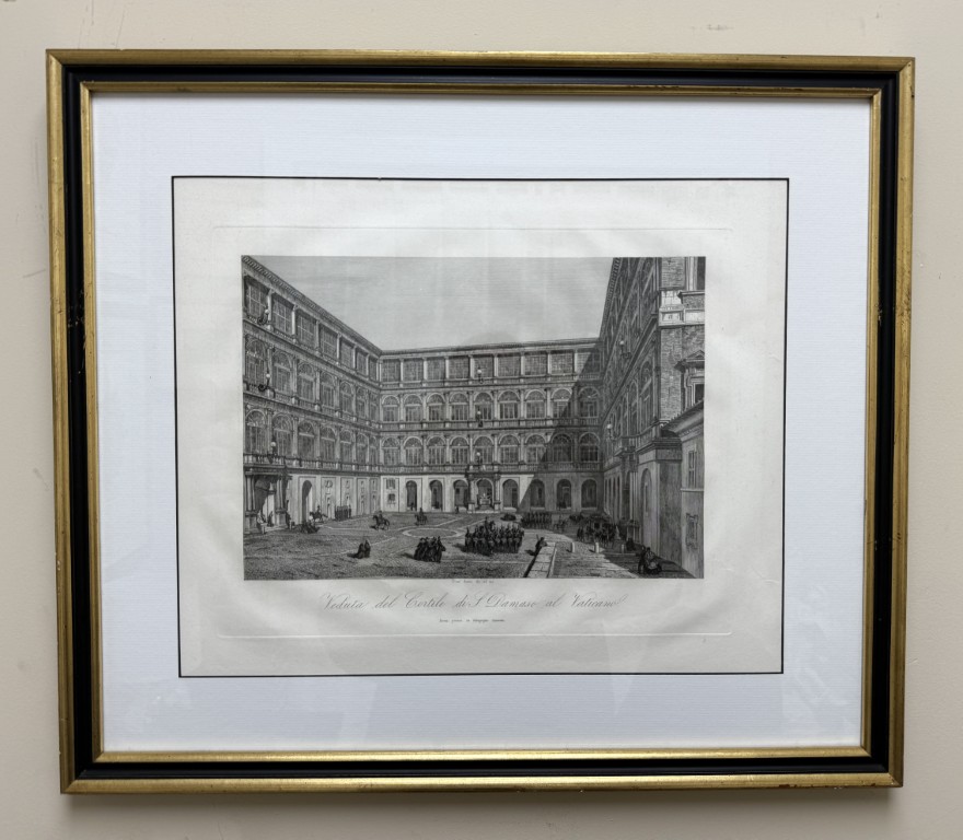 19th Century Engraving of the Court of San Damaso in Vatican City 19th Century Engraving of the Court of San Damaso in Vatican City