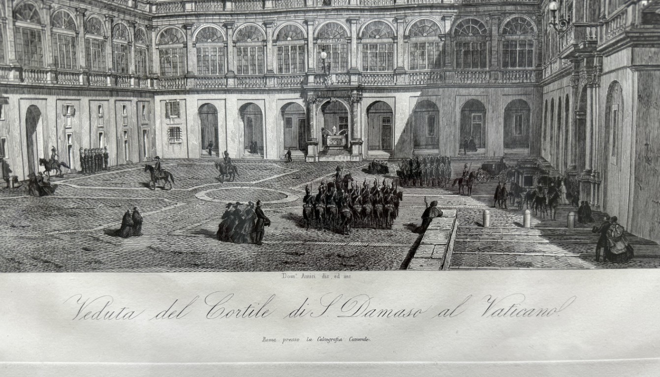 19th Century Engraving of the Court of San Damaso in Vatican City 19th Century Engraving of the Court of San Damaso in Vatican City