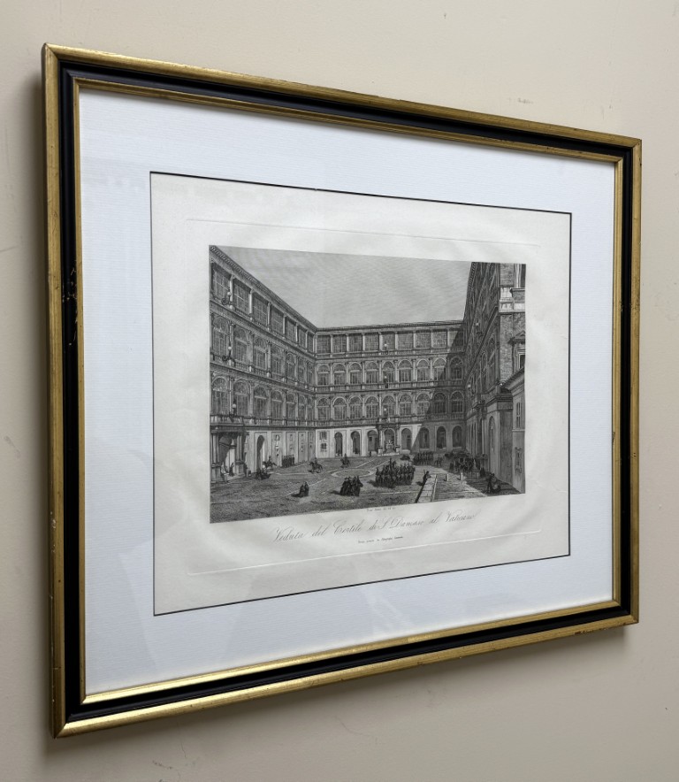 19th Century Engraving of the Court of San Damaso in Vatican City 19th Century Engraving of the Court of San Damaso in Vatican City