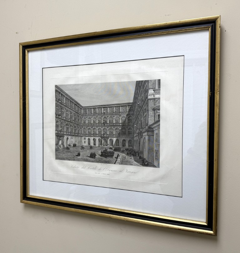 19th Century Engraving of the Court of San Damaso in Vatican City 19th Century Engraving of the Court of San Damaso in Vatican City