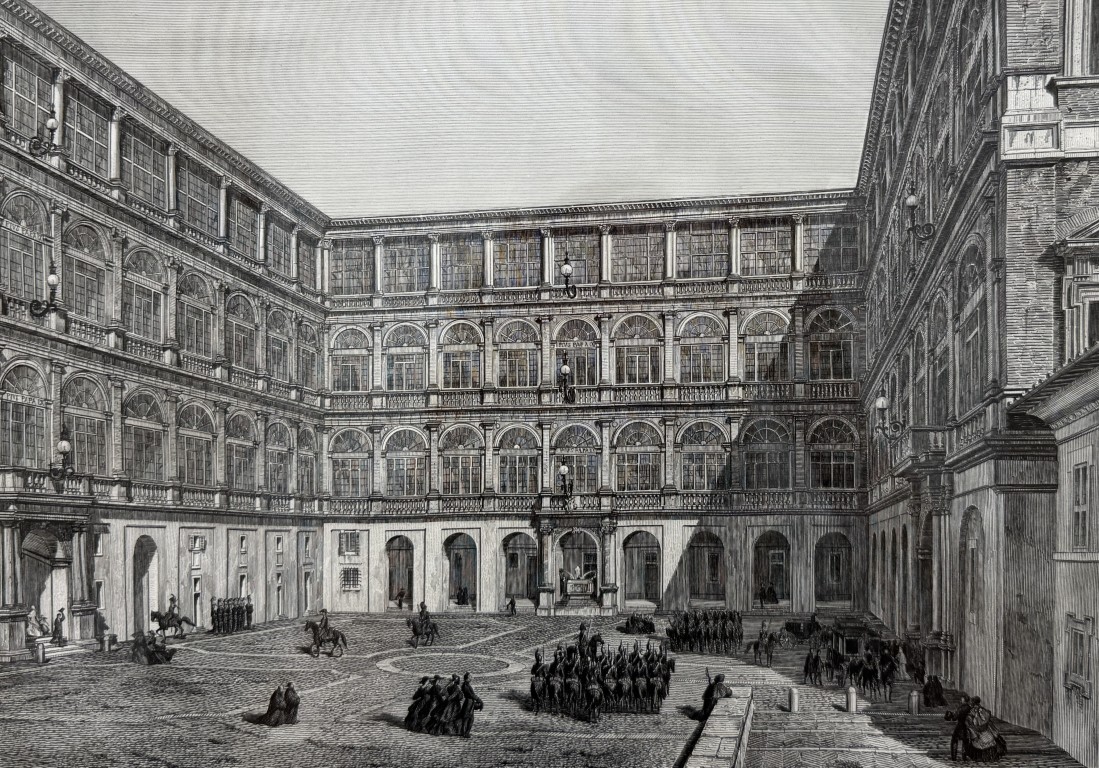19th Century Engraving of the Court of San Damaso in Vatican City 19th Century Engraving of the Court of San Damaso in Vatican City