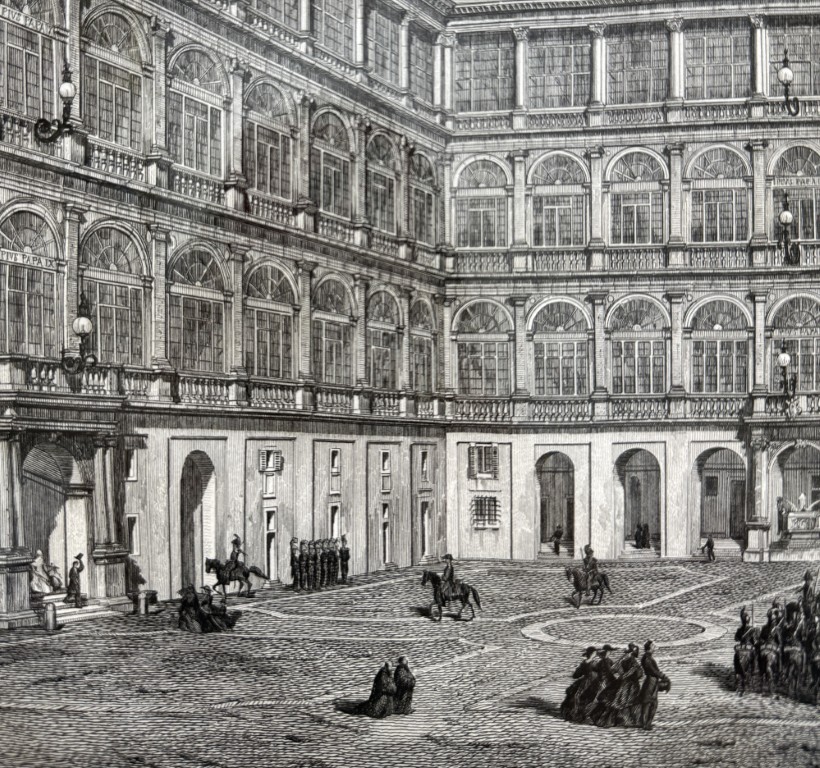 19th Century Engraving of the Court of San Damaso in Vatican City 19th Century Engraving of the Court of San Damaso in Vatican City