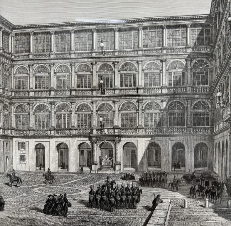 19th Century Engraving of the Court of San Damaso in Vatican City 19th Century Engraving of the Court of San Damaso in Vatican City