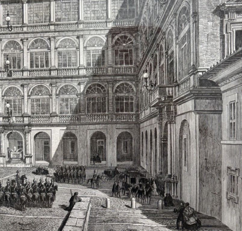 19th Century Engraving of the Court of San Damaso in Vatican City 19th Century Engraving of the Court of San Damaso in Vatican City