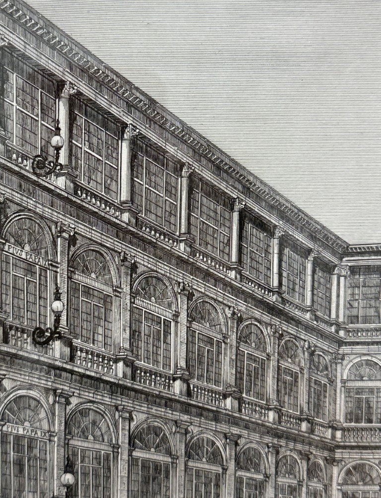 19th Century Engraving of the Court of San Damaso in Vatican City 19th Century Engraving of the Court of San Damaso in Vatican City