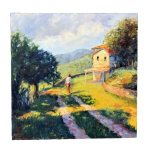 "View from Montorno" Oil on Canvas of Farm House