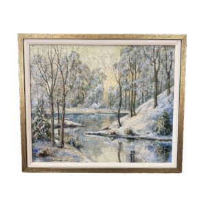 Vintage 1945 Winter Landscape Oil on Canvas Signed CW Townsend