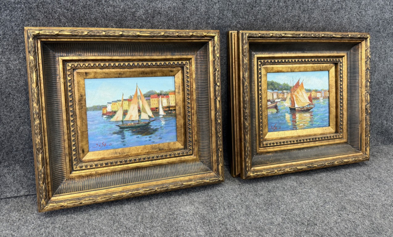 Pair of Original Oil on Canvas of Sailboats Pair of Original Oil on Canvas of Sailboats