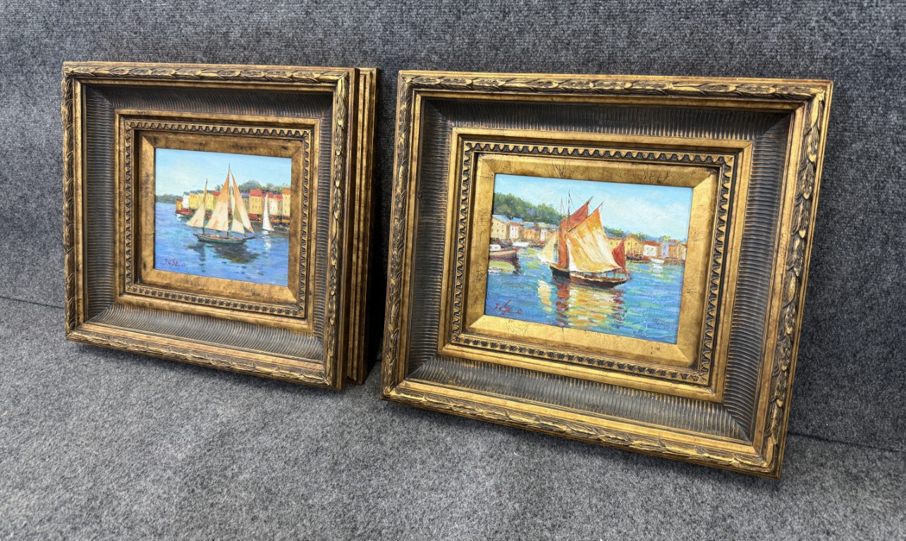 Pair of Original Oil on Canvas of Sailboats Pair of Original Oil on Canvas of Sailboats