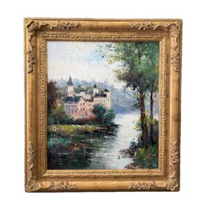 Original Oil on Canvas of Riverside Castle by W. Eddie