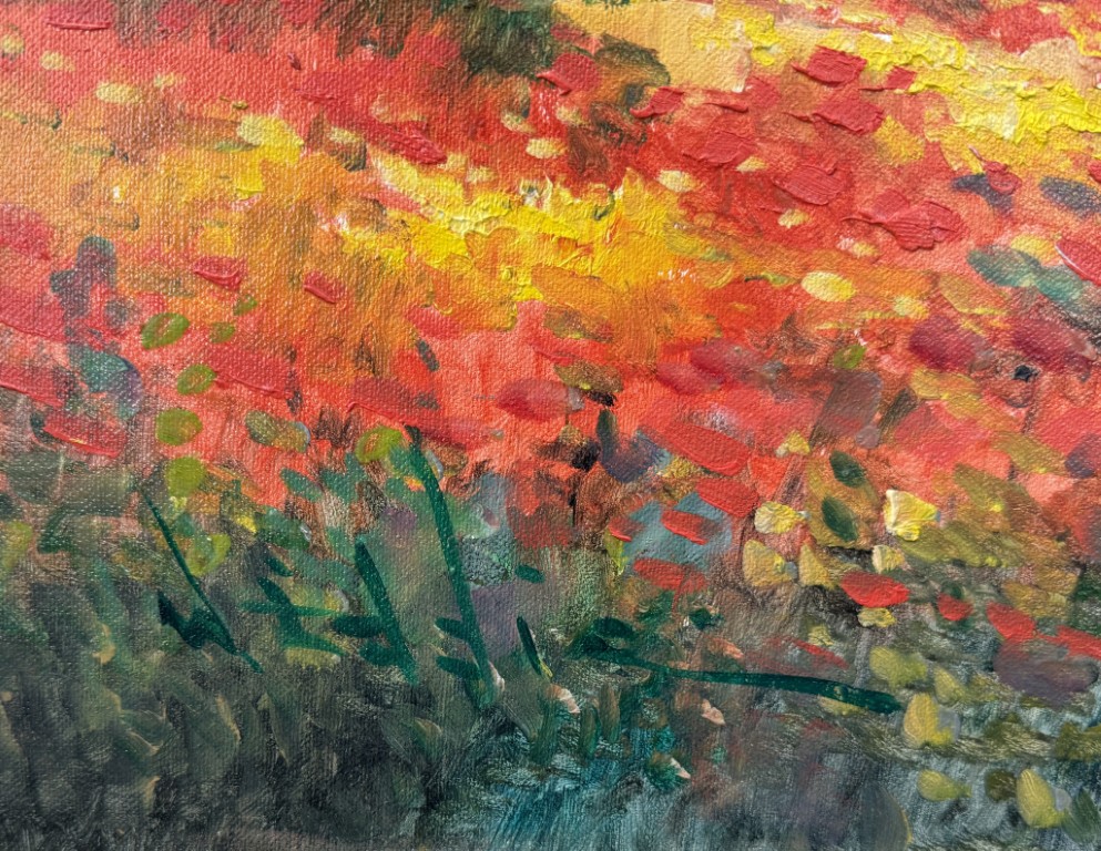 Original Oil on Canvas of Coastal Villa with Wildflower Field by W. Eddie Original Oil on Canvas of Coastal Villa with Wildflower Field by W. Eddie