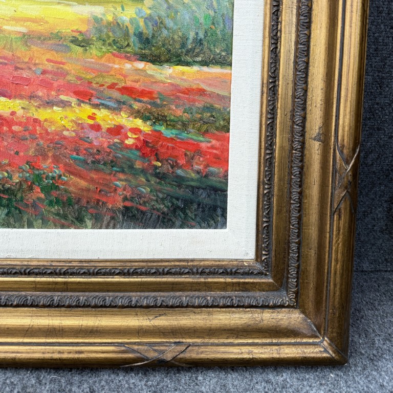 Original Oil on Canvas of Coastal Villa with Wildflower Field by W. Eddie Original Oil on Canvas of Coastal Villa with Wildflower Field by W. Eddie