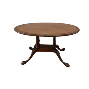 Oval Mahogany Coffee Table with Tooled Leather Top