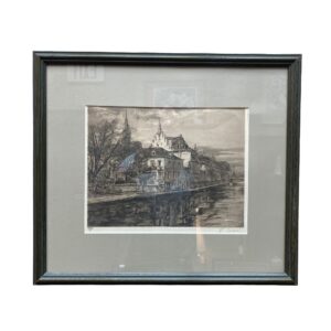 Signed Engraving of European Canal Scene